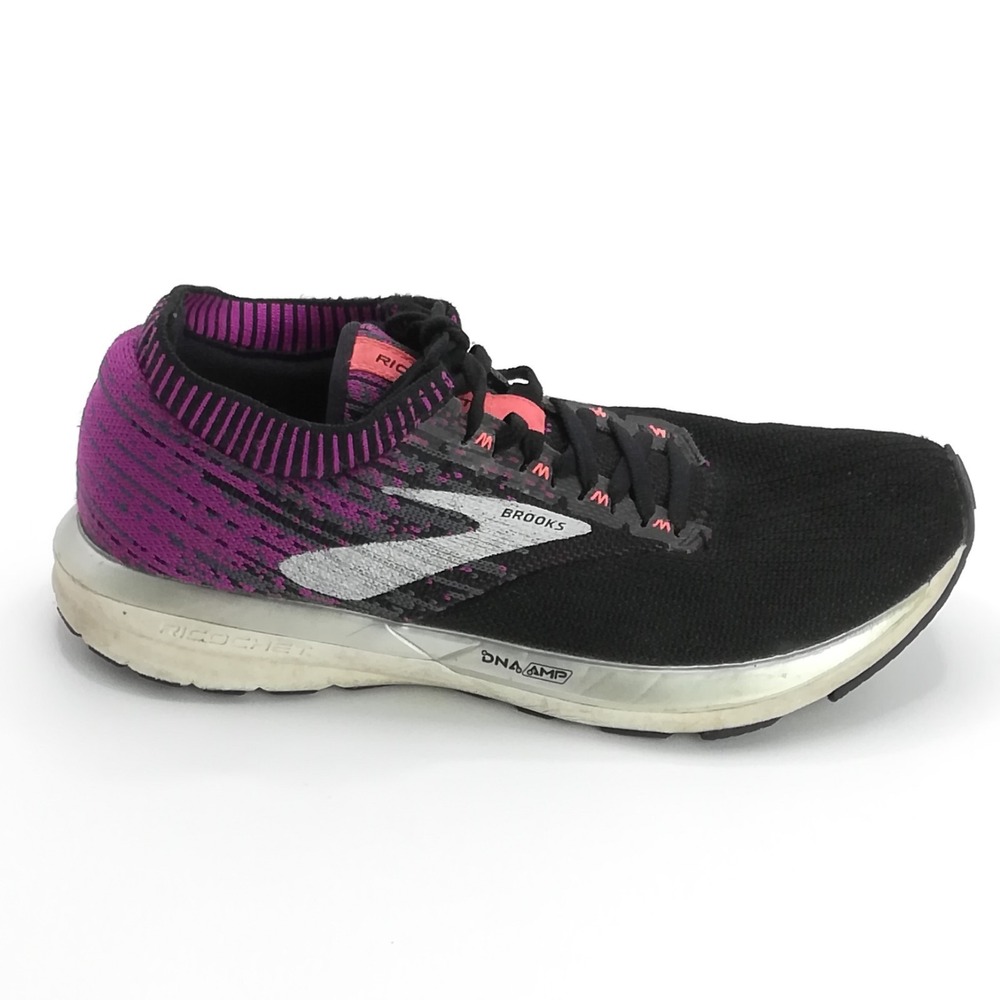 Brooks Shoes‎ Womens Running Sneaker Ricochet Road Black Purple Coral 8